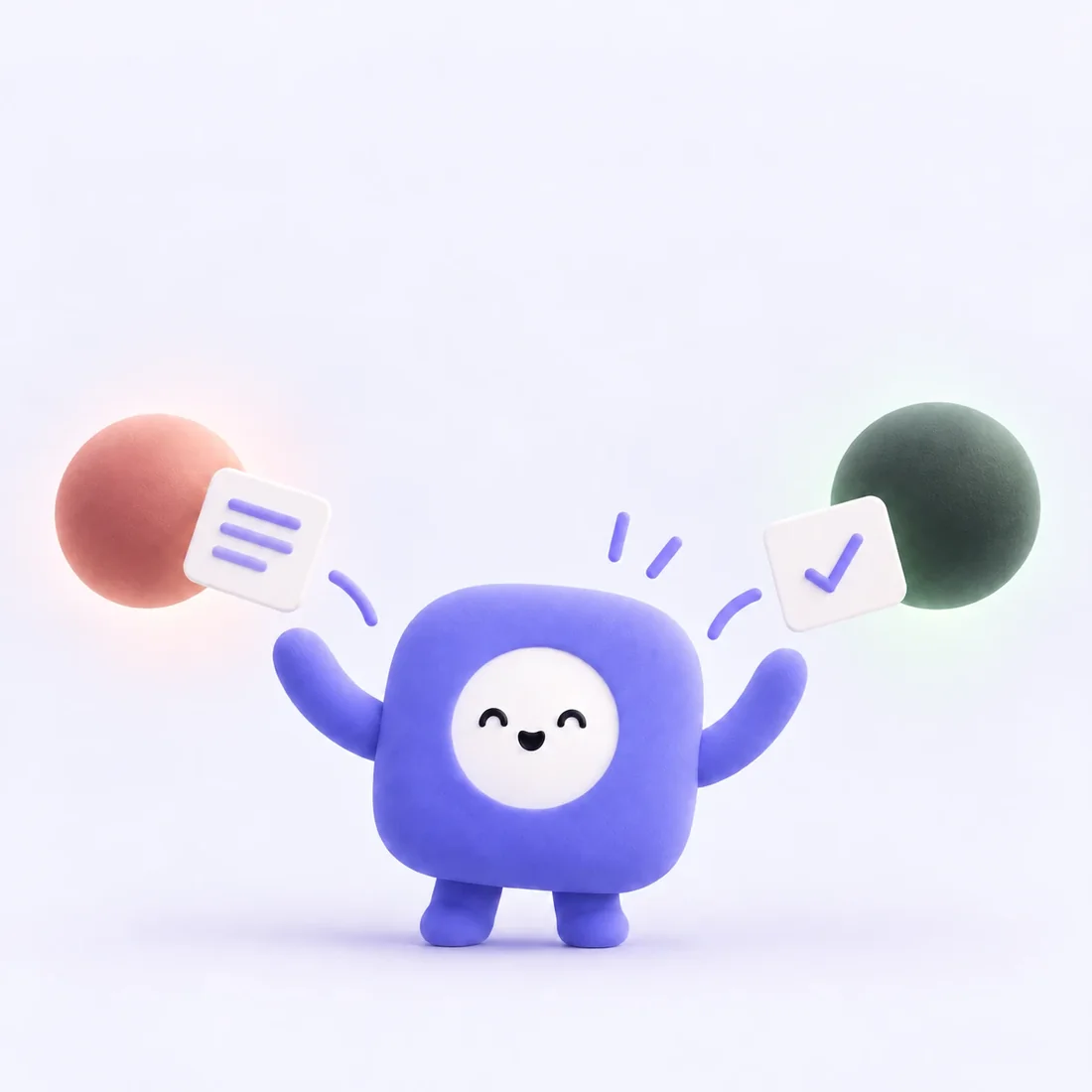 De Stipp-mascotte houdt een notitie-icoon en een vinkje-icoon omhoog.