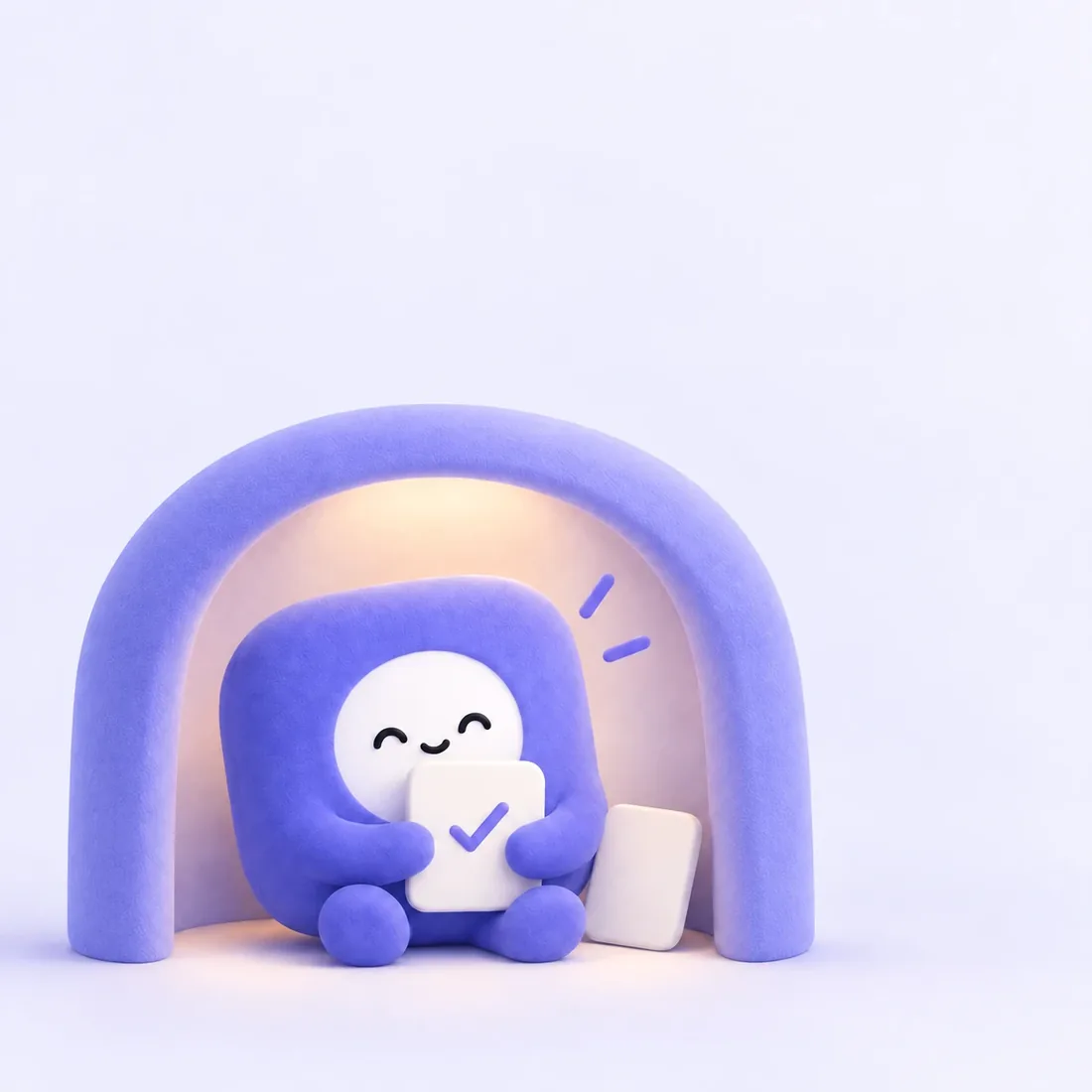 The Stipp mascot sits cosily under an arch, holding an action card.